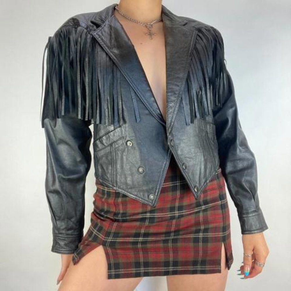 Vintage Biker Leather Fringe Jacket